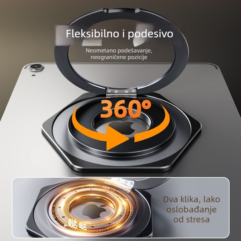 Pavan 05910 magnetski okretni držač za tablet, sklopiv, prenosiv, 360° podrška, kompatibilan s iPad/iPhone
