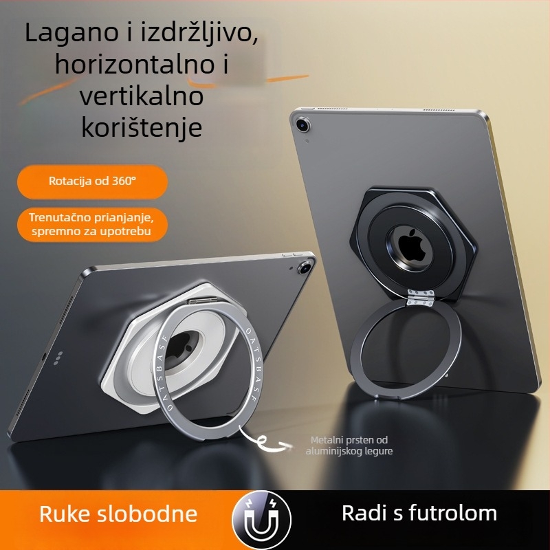 Pavan 05910 magnetski okretni držač za tablet, sklopiv, prenosiv, 360° podrška, kompatibilan s iPad/iPhone