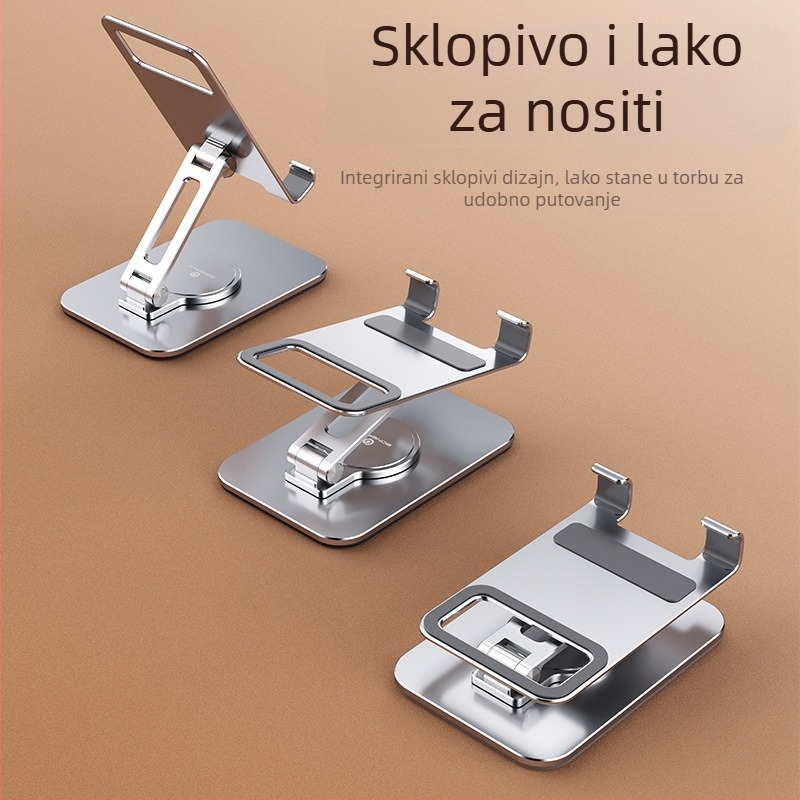 Sklopivi držač od aluminijske legure za telefon i tablet, stolni držač za livestreaming s rotirajućom glavom; neto težina 135 g; anodizirani premaz; CNC precizna obrada