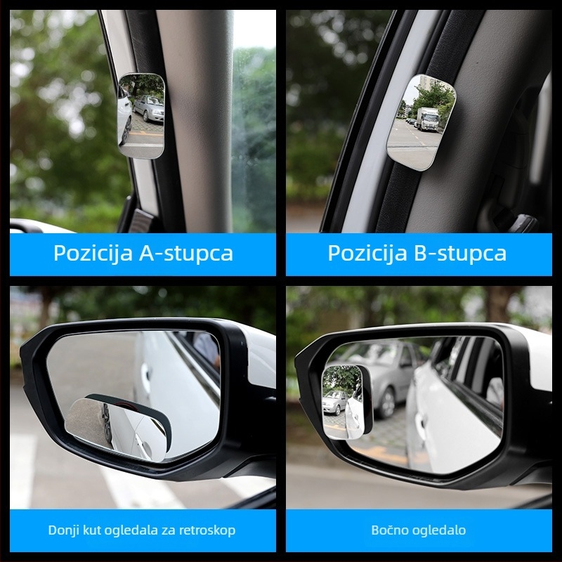 Auto retrovizor – pomoćni zrcala za mrtve kutove, 360° širok ugao, set od dva (kvadratni i okrugli) – pomoć pri okretanju