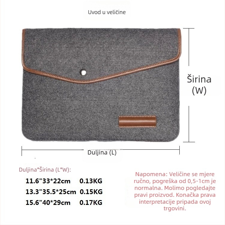 Etui za MacBook od filca – ultra lagano, prozračan, otporno na habanje, bez podstave
