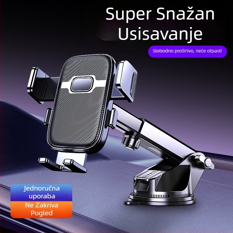 Držač za telefon u automobilu s vakuumskim pričvršćivanjem i automatskim zaključavanjem; univerzalna kompatibilnost, pričvršćivanje na ploču, bez napajanja