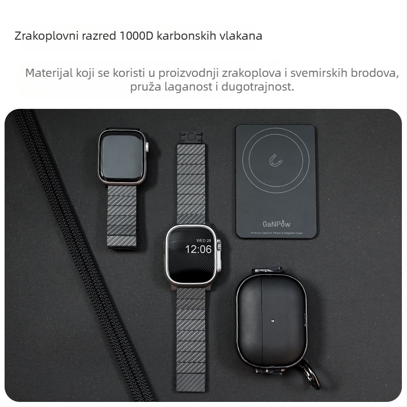 Remen za sat karbonskih vlakana za sve serije Apple Watch – GaNPow, jednostavan stil, metal, šifra 99597