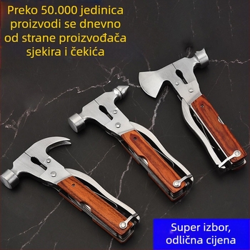 Višenamjenski vanjski alat za kampiranje – čekić s glavom od nehrđajućeg čelika i drškom od mahagonija, 0.4 kg