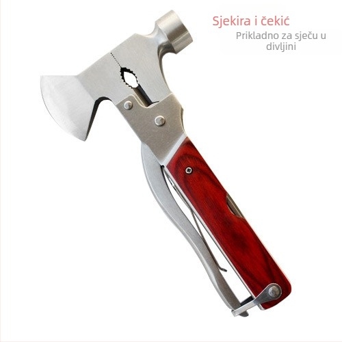 Višenamjenski vanjski alat za kampiranje – čekić s glavom od nehrđajućeg čelika i drškom od mahagonija, 0.4 kg