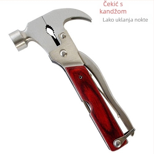 Višenamjenski vanjski alat za kampiranje – čekić s glavom od nehrđajućeg čelika i drškom od mahagonija, 0.4 kg