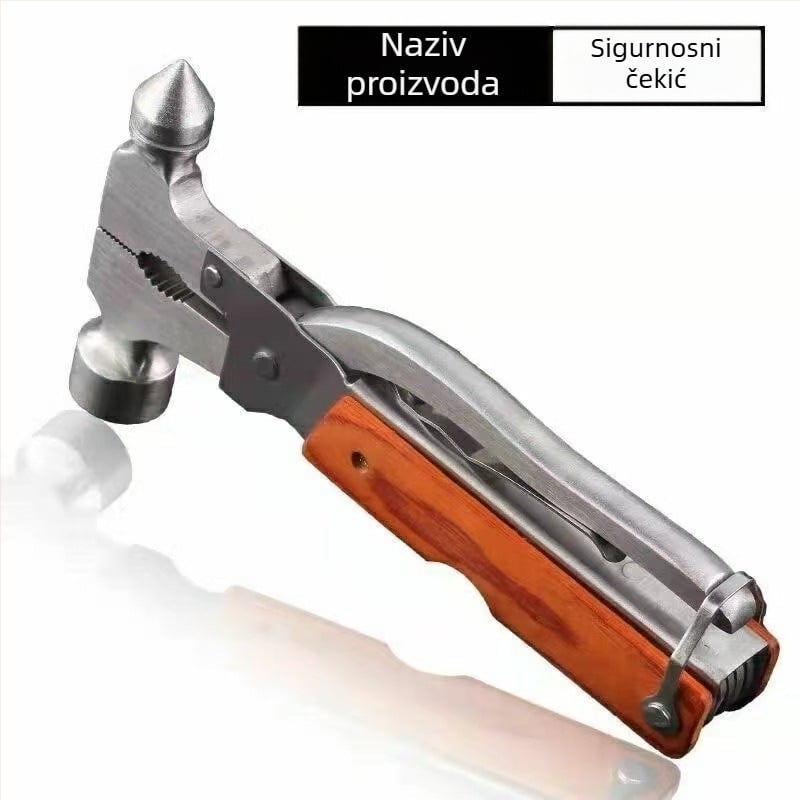 Automobilski sigurnosni čekić — višenamjenski hitni alat s lomiteljem prozora; Materijal: 420 čelik, Težina: 386 g