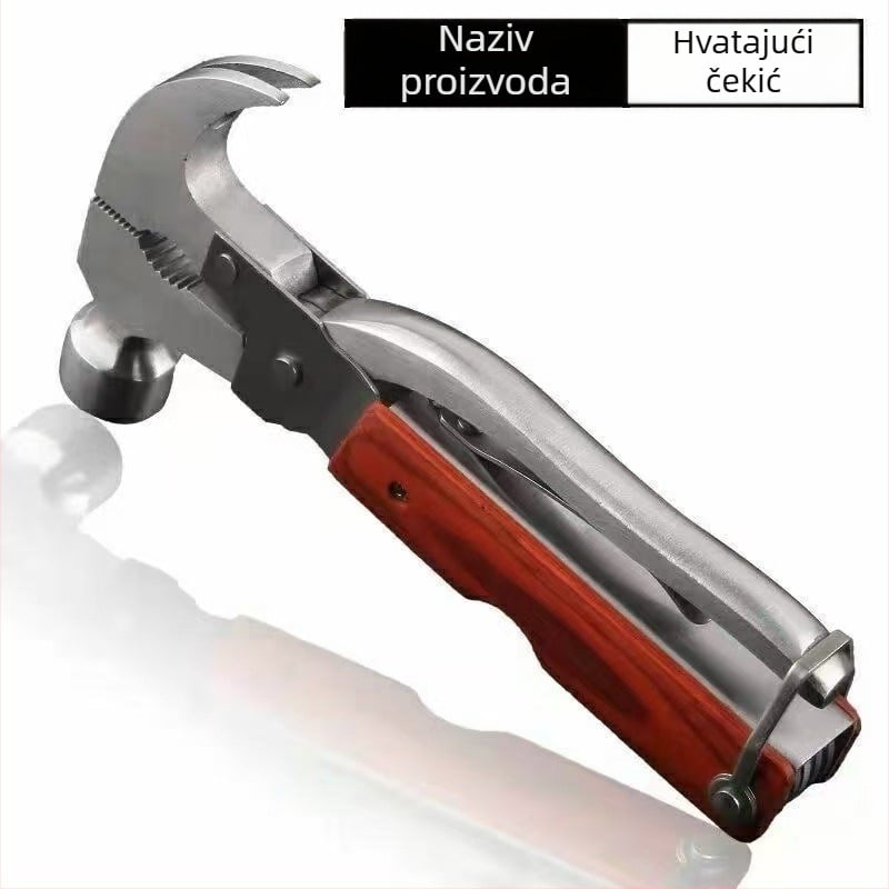 Automobilski sigurnosni čekić — višenamjenski hitni alat s lomiteljem prozora; Materijal: 420 čelik, Težina: 386 g