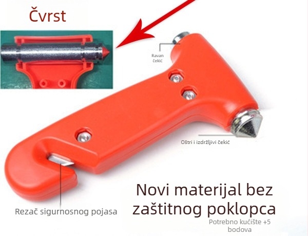 2-u-1 sigurnosni čekić za auto s razbijačem stakla i rezačem pojasa, ABS plastika, 100 g