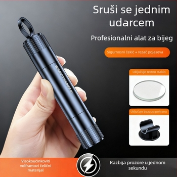 Alat za razbijanje prozora automobila, mini hitni višefunkcionalni auto alat, jednosatni bijeg, otporan na eksploziju, aluminij + ABS, 91,5 g, prilagodljiv