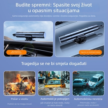 Alat za razbijanje prozora automobila, mini hitni višefunkcionalni auto alat, jednosatni bijeg, otporan na eksploziju, aluminij + ABS, 91,5 g, prilagodljiv