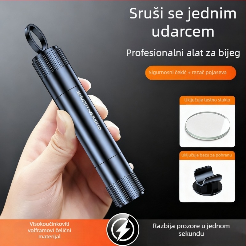Alat za razbijanje prozora automobila, mini hitni višefunkcionalni auto alat, jednosatni bijeg, otporan na eksploziju, aluminij + ABS, 91,5 g, prilagodljiv