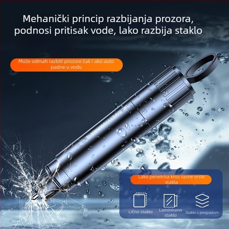 Alat za razbijanje prozora automobila, mini hitni višefunkcionalni auto alat, jednosatni bijeg, otporan na eksploziju, aluminij + ABS, 91,5 g, prilagodljiv