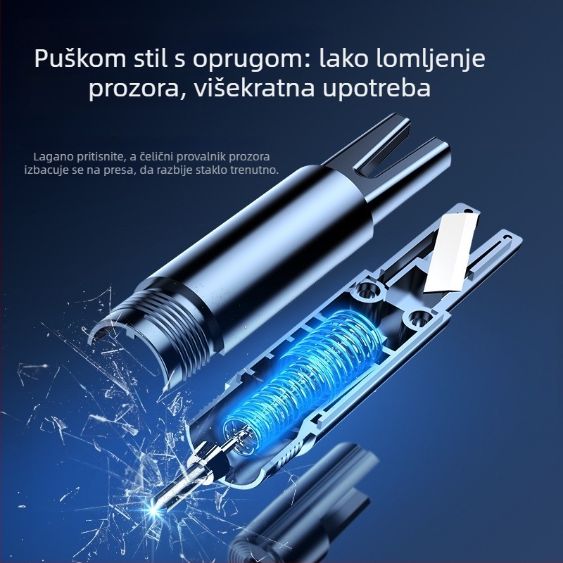 Alat za razbijanje prozora automobila, mini hitni višefunkcionalni auto alat, jednosatni bijeg, otporan na eksploziju, aluminij + ABS, 91,5 g, prilagodljiv