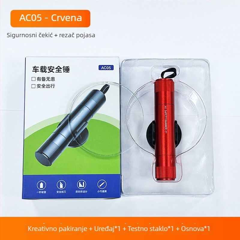 Alat za razbijanje prozora automobila, mini hitni višefunkcionalni auto alat, jednosatni bijeg, otporan na eksploziju, aluminij + ABS, 91,5 g, prilagodljiv