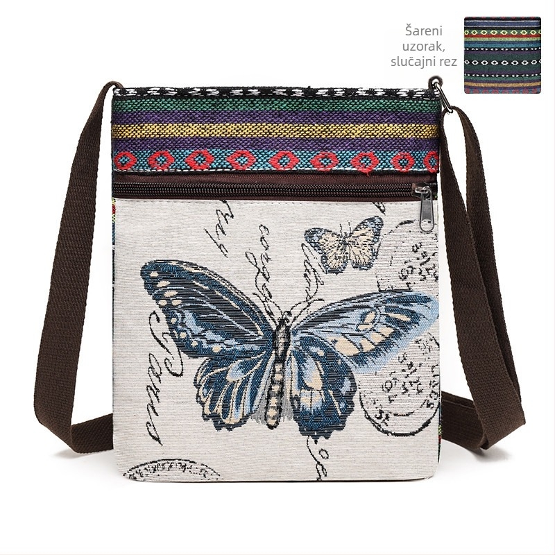 Mala ženska crossbody torba, platnena tkanina, kineski stil, slatka i svestrana torba preko ramena za telefon, inspirirano Miao