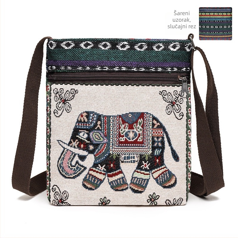 Mala ženska crossbody torba, platnena tkanina, kineski stil, slatka i svestrana torba preko ramena za telefon, inspirirano Miao