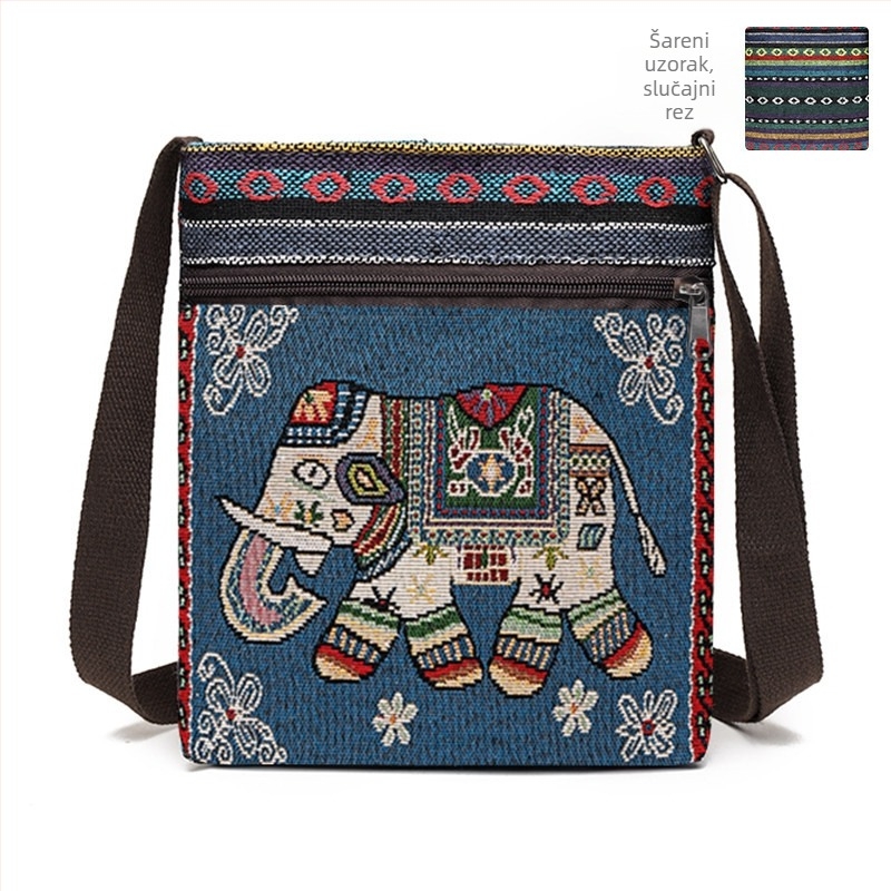 Mala ženska crossbody torba, platnena tkanina, kineski stil, slatka i svestrana torba preko ramena za telefon, inspirirano Miao