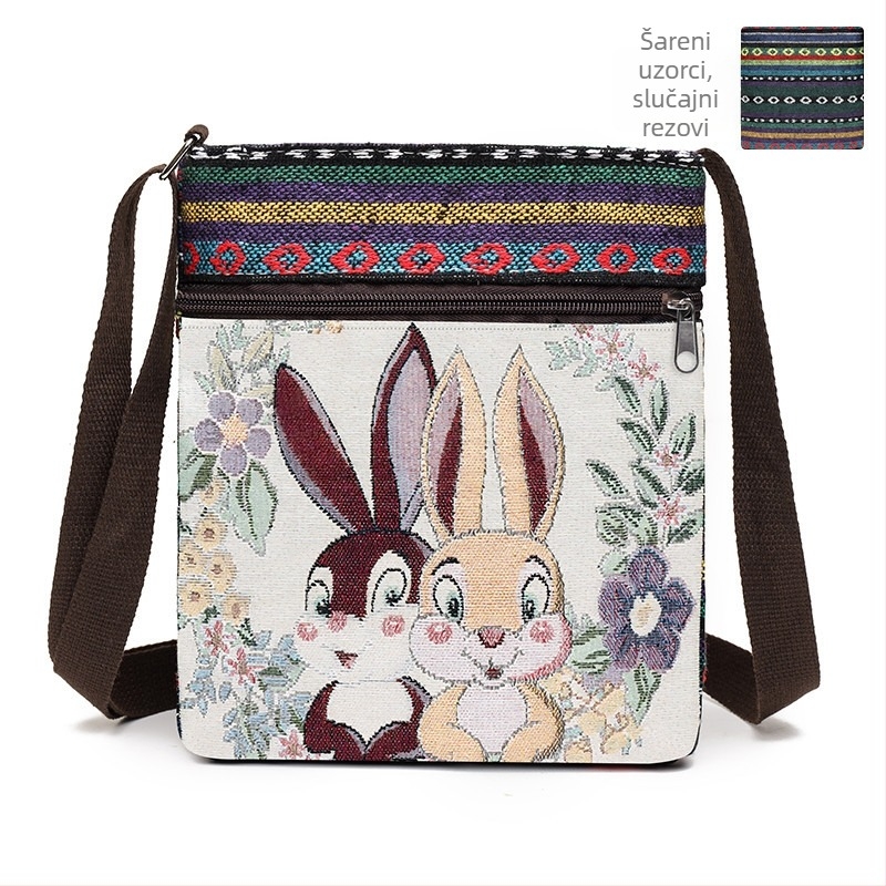 Mala ženska crossbody torba, platnena tkanina, kineski stil, slatka i svestrana torba preko ramena za telefon, inspirirano Miao