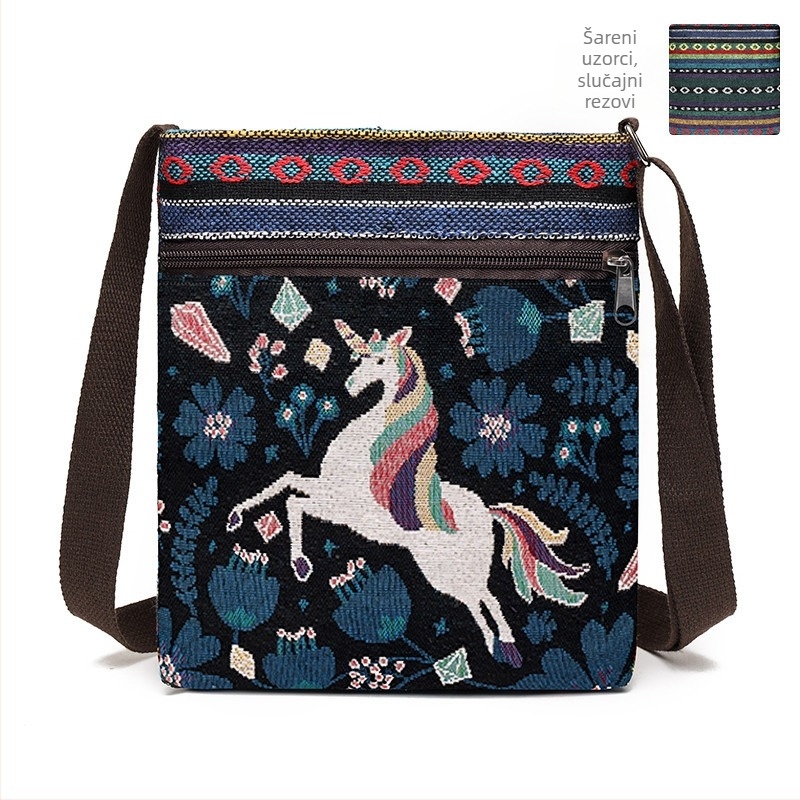 Mala ženska crossbody torba, platnena tkanina, kineski stil, slatka i svestrana torba preko ramena za telefon, inspirirano Miao