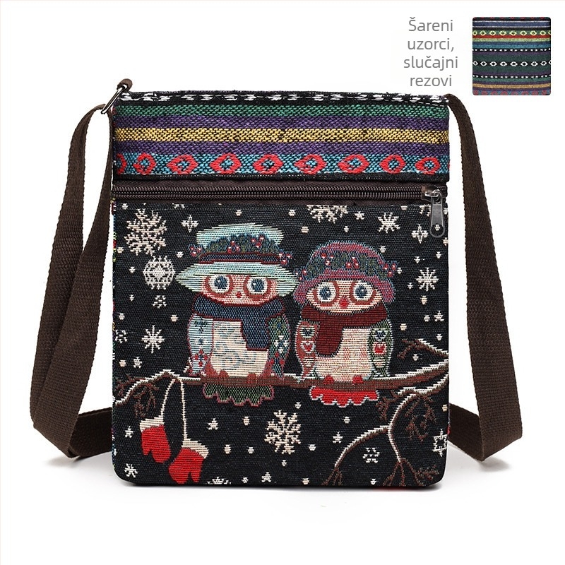 Mala ženska crossbody torba, platnena tkanina, kineski stil, slatka i svestrana torba preko ramena za telefon, inspirirano Miao