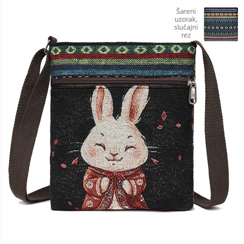 Mala ženska crossbody torba, platnena tkanina, kineski stil, slatka i svestrana torba preko ramena za telefon, inspirirano Miao