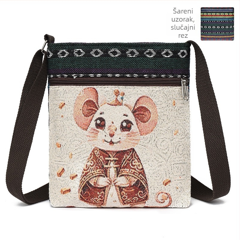 Mala ženska crossbody torba, platnena tkanina, kineski stil, slatka i svestrana torba preko ramena za telefon, inspirirano Miao