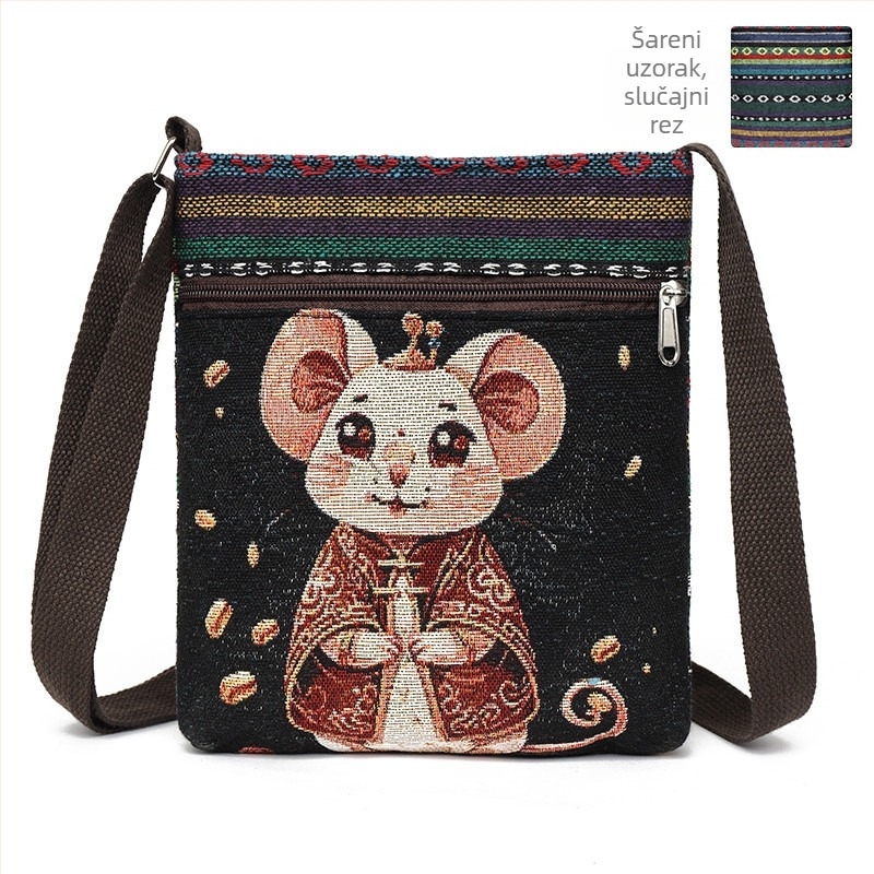 Mala ženska crossbody torba, platnena tkanina, kineski stil, slatka i svestrana torba preko ramena za telefon, inspirirano Miao