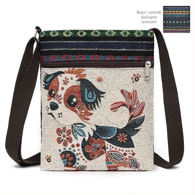 Mala ženska crossbody torba, platnena tkanina, kineski stil, slatka i svestrana torba preko ramena za telefon, inspirirano Miao