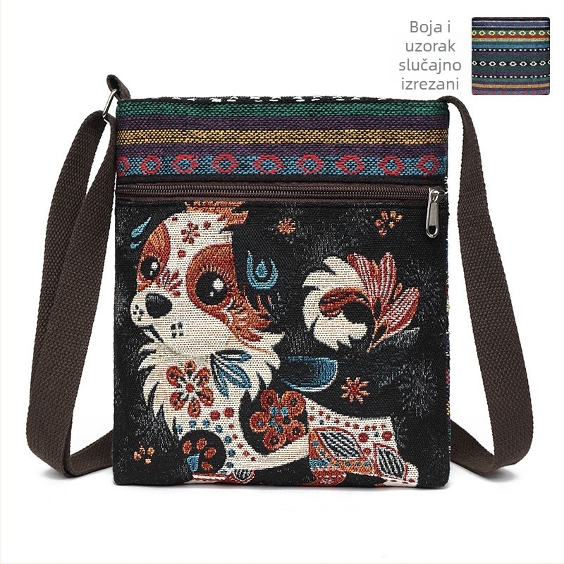 Mala ženska crossbody torba, platnena tkanina, kineski stil, slatka i svestrana torba preko ramena za telefon, inspirirano Miao