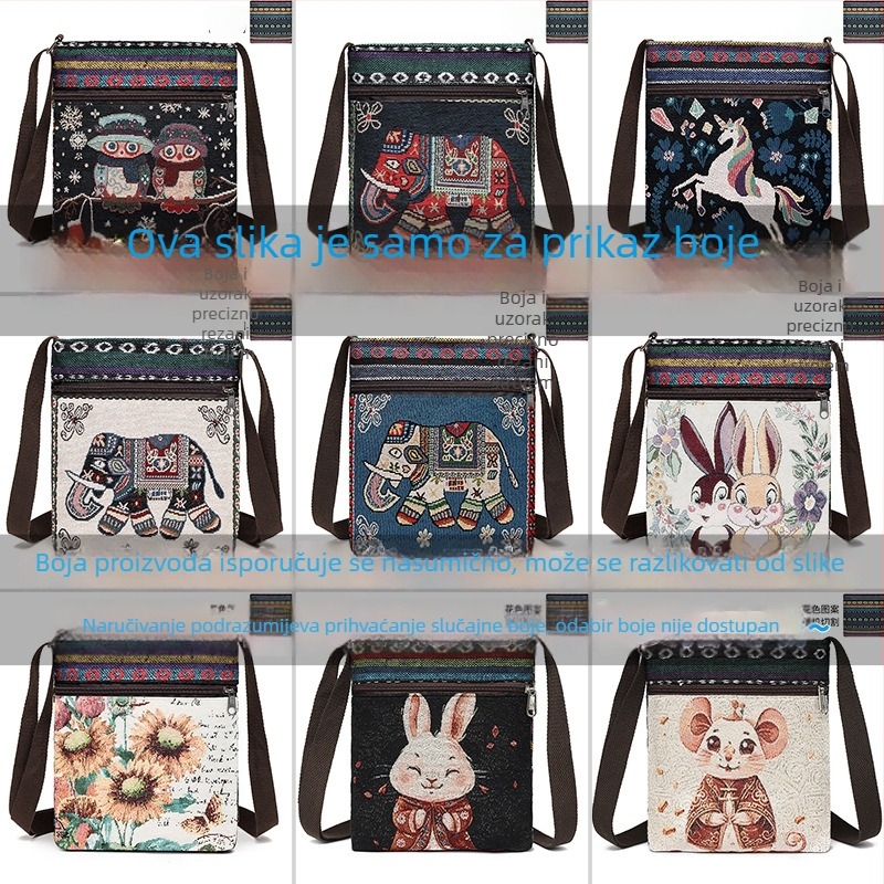 Mala ženska crossbody torba, platnena tkanina, kineski stil, slatka i svestrana torba preko ramena za telefon, inspirirano Miao