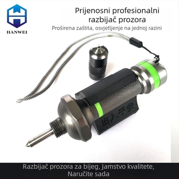 Metalni automobilni nužni razbijač prozora, višenamjensko spašavanje čekić s oštrim nožem, gumena podloga s noćnim vidom, aluminijska legura i volframsko čelik, 70 g