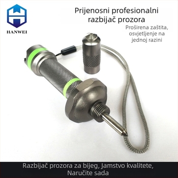 Metalni automobilni nužni razbijač prozora, višenamjensko spašavanje čekić s oštrim nožem, gumena podloga s noćnim vidom, aluminijska legura i volframsko čelik, 70 g