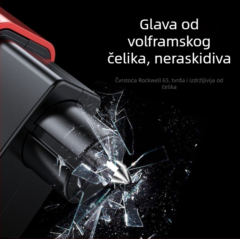 Automobilski hitni alat 3-u-1: razbijač prozora, svjetlo za hitne slučajeve i nož za rezanje; aluminijska legura + PC; težina 72 g