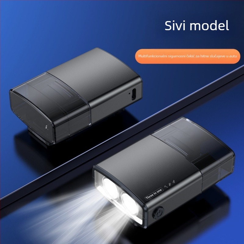 Automobilski hitni alat 3-u-1: razbijač prozora, svjetlo za hitne slučajeve i nož za rezanje; aluminijska legura + PC; težina 72 g