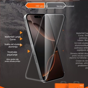 Zaštitno staklo s Waterfall rubom za iPhone 14/15 i iPhone 16 Pro – Privatnost, HD jasnoća, otporan na prašinu – Magic Box