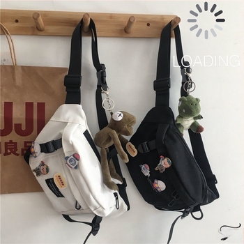 Muška platnena crossbody torbica s Harajuku tamnim stilom, podstava od platna, zatvaranje zipom, proljeće 2018