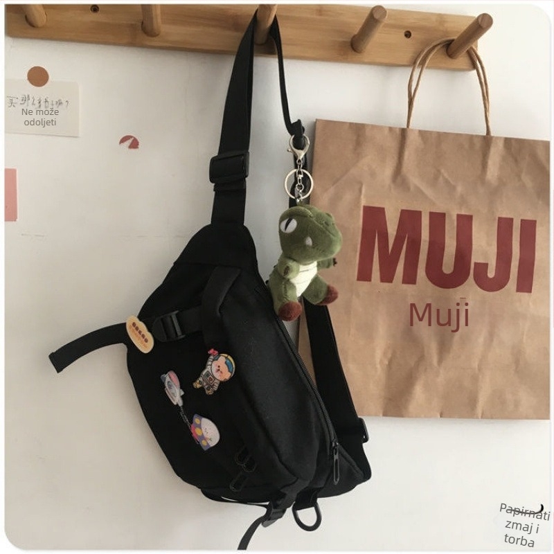 Muška platnena crossbody torbica s Harajuku tamnim stilom, podstava od platna, zatvaranje zipom, proljeće 2018