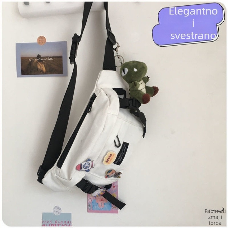 Muška platnena crossbody torbica s Harajuku tamnim stilom, podstava od platna, zatvaranje zipom, proljeće 2018