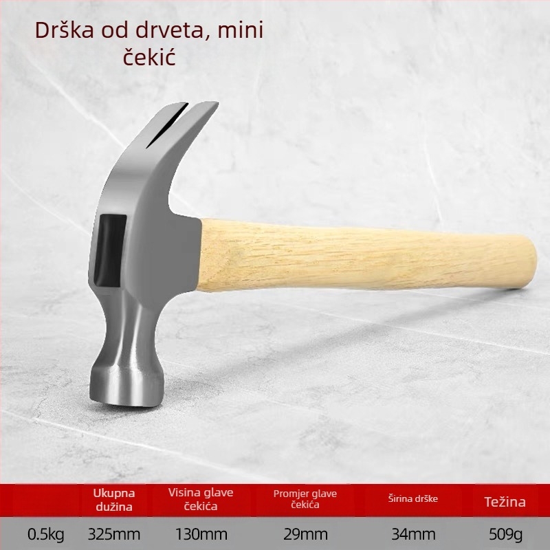 Čekić s kandžom, glava od sirove čelika, 0.35 kg, serija kratke drške, za kućnu upotrebu, građevinarstvo i vanjsku primjenu