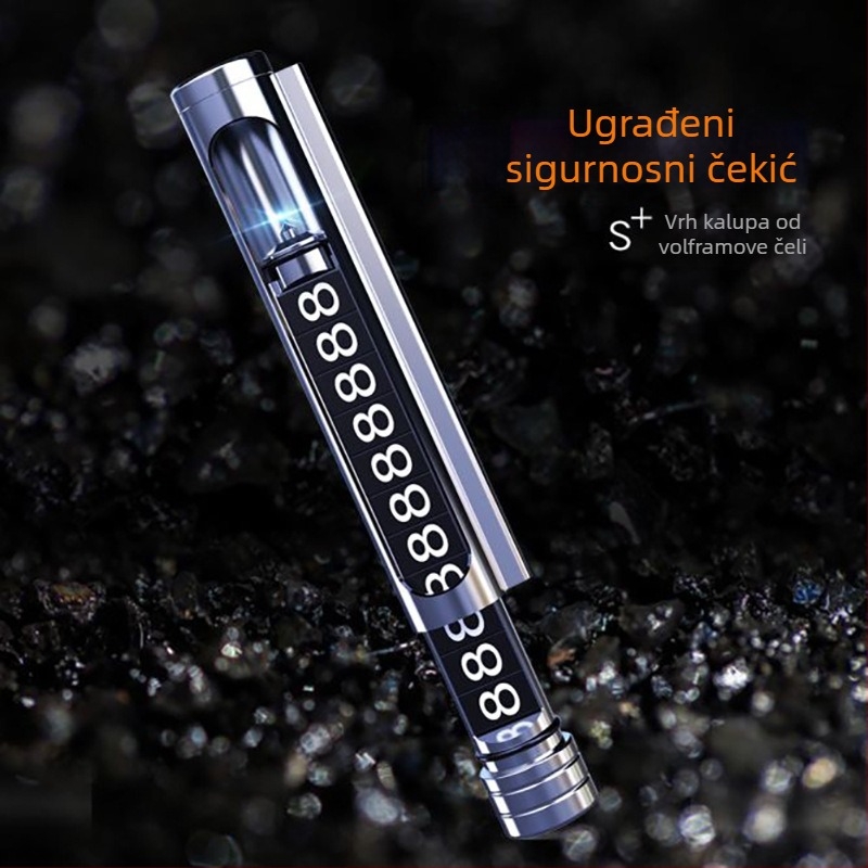 Metalni automobilni alat: skriveni rezač i sigurnosni čekić, privremena parkirna pločica, model HMPL-003-03, mogućnost tiska logotipa