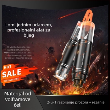 Automobilski sigurnosni čekić za razbijanje prozora, dvostruko funkcionalan kompaktni spašavajući alat, 88 g, visokougljična čelika + aluminijska legura