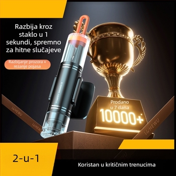 Automobilski sigurnosni čekić za razbijanje prozora, dvostruko funkcionalan kompaktni spašavajući alat, 88 g, visokougljična čelika + aluminijska legura