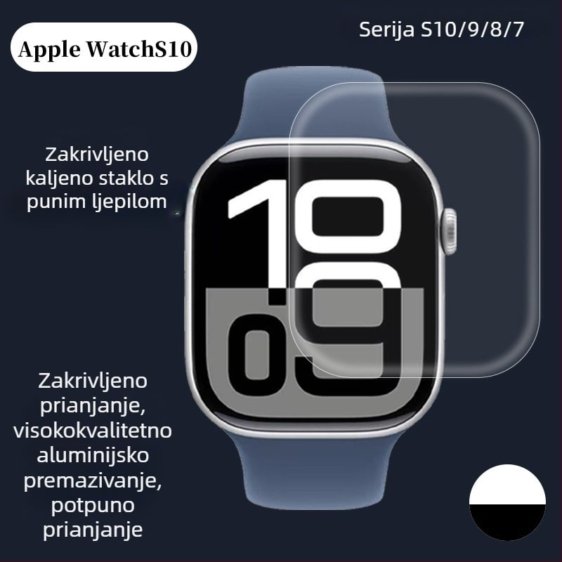Kaljeno staklo zaštitnik zaslona za Apple Watch S10, zakrivljena površina, s potpuno ljepilom