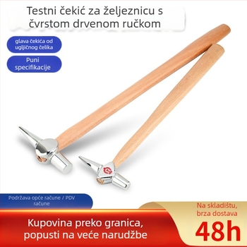 Inspekcijski čekić za željeznicu s drvenom drškom; glava od visoko ugljičnog čelika; drvena drška; namijenjen za inspekciju željezničkih sustava i kotlova; težina 0,24–0,6 kg