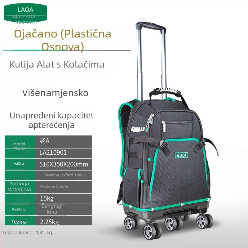 Toolbag na kotačićima od Oxford platna i kanvasa, s dvostrukim naramenicama, za električara i održavanje, model LA210901