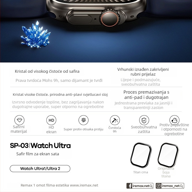 REMAX RuiLiang safirni zaštitnik zaslona za sat SP-03, tvrdoća Mohs 9, zaštita od plavog svjetla, vakuumsko premazivanje