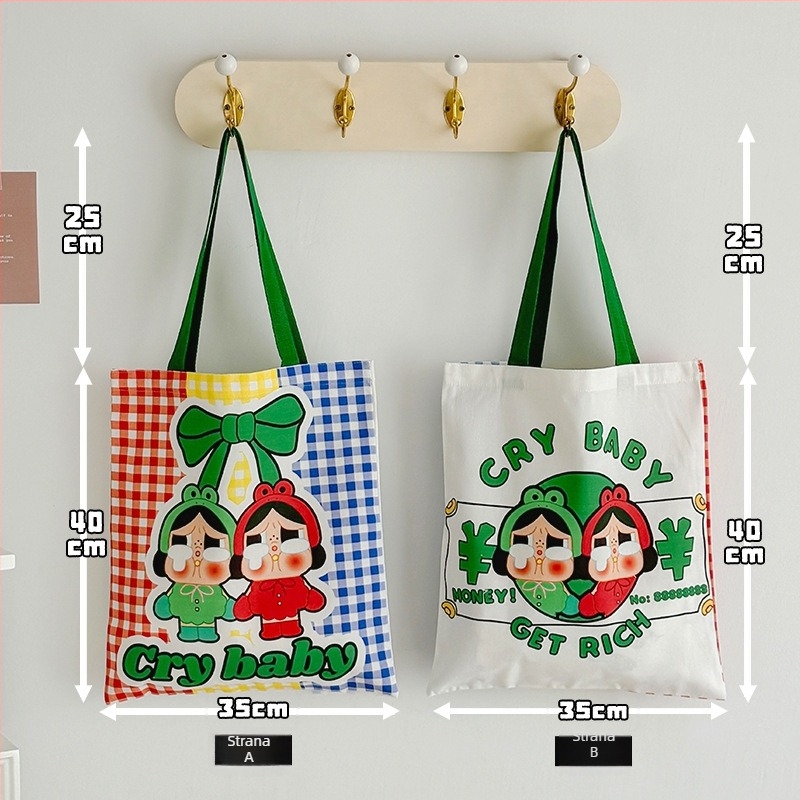 Platnena bucket torba s motivom plačljivog djeteta, velika kapaciteta za svakodnevno nošenje preko ramena, otvor s otvorom usta, dvostruka naramenica, unutarnji džepovi za laptop, telefon i dokumente.