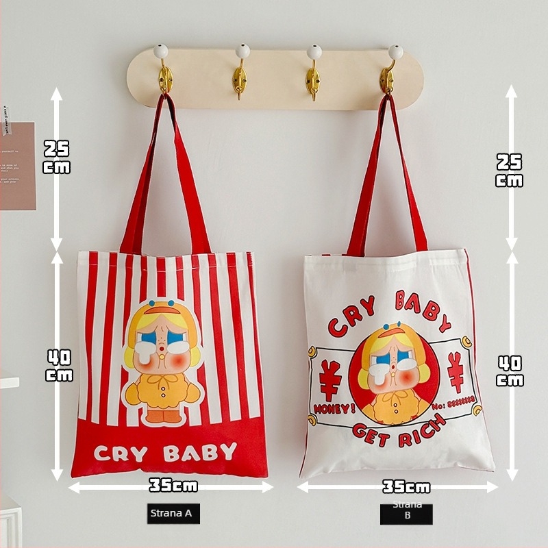 Platnena bucket torba s motivom plačljivog djeteta, velika kapaciteta za svakodnevno nošenje preko ramena, otvor s otvorom usta, dvostruka naramenica, unutarnji džepovi za laptop, telefon i dokumente.