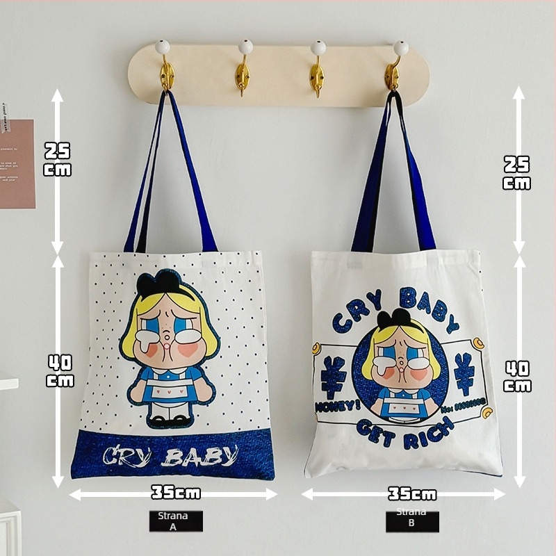 Platnena bucket torba s motivom plačljivog djeteta, velika kapaciteta za svakodnevno nošenje preko ramena, otvor s otvorom usta, dvostruka naramenica, unutarnji džepovi za laptop, telefon i dokumente.